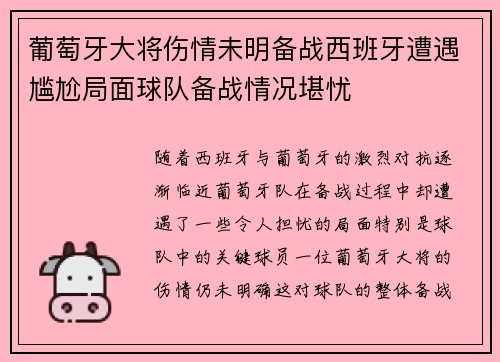 葡萄牙大将伤情未明备战西班牙遭遇尴尬局面球队备战情况堪忧
