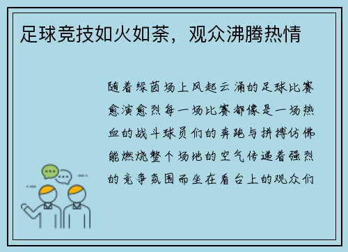 足球竞技如火如荼,观众沸腾热情