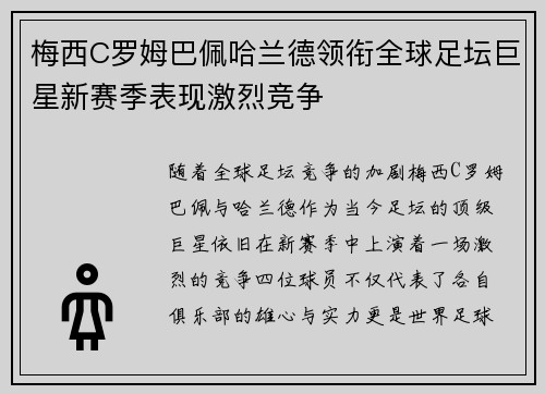 梅西C罗姆巴佩哈兰德领衔全球足坛巨星新赛季表现激烈竞争