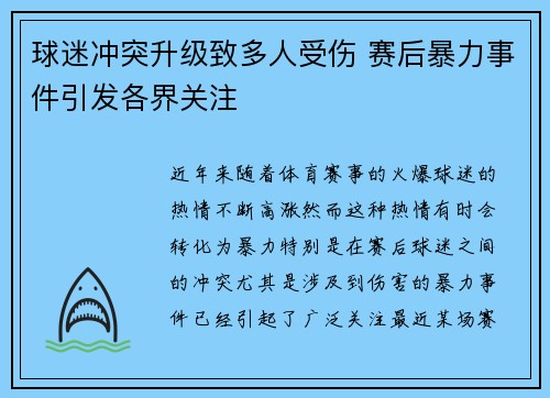 球迷冲突升级致多人受伤 赛后暴力事件引发各界关注